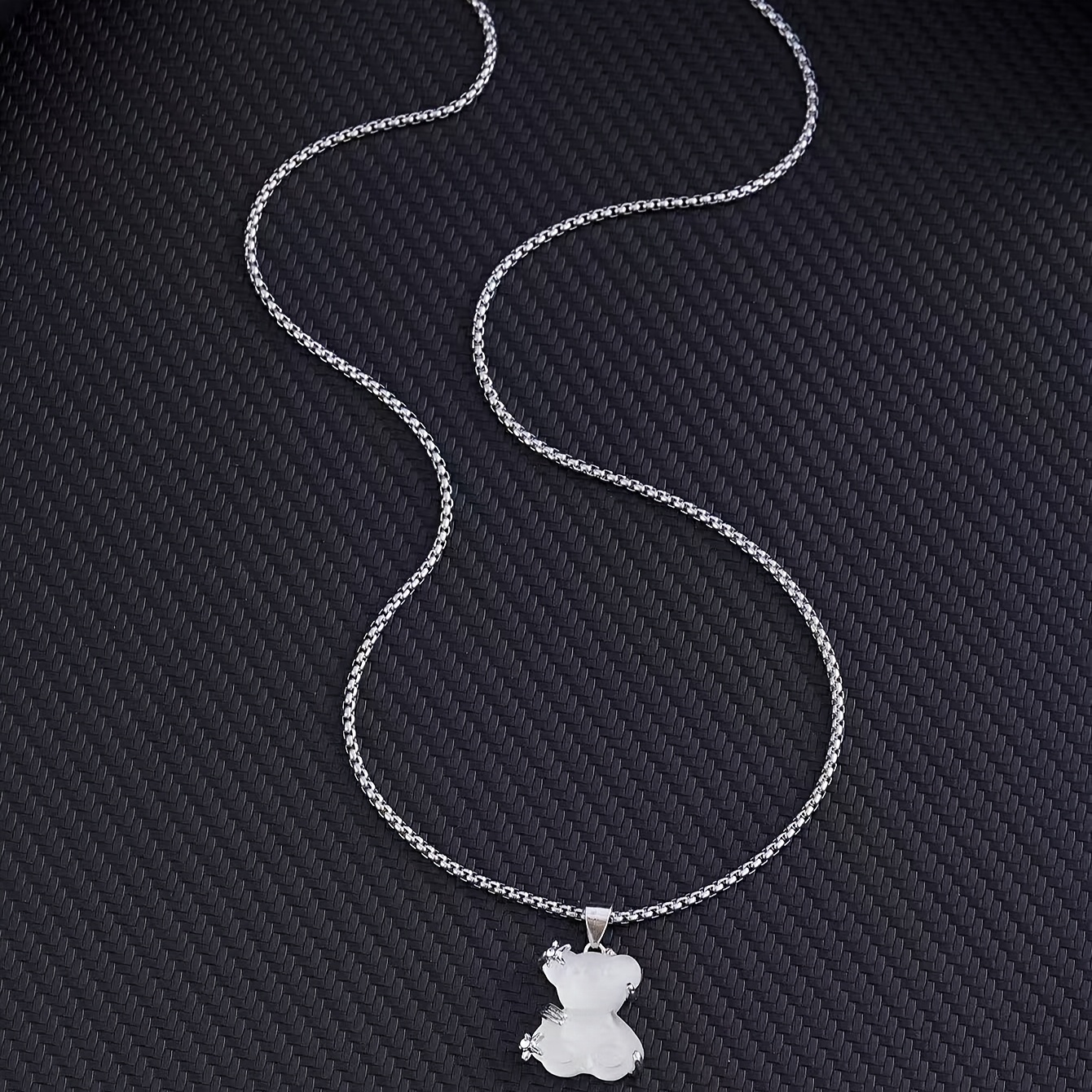 Japanese Transparent Bear Pendant Titanium Steel Necklace Unisex